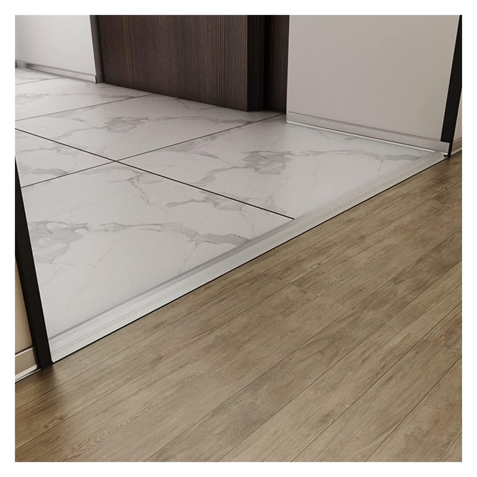 KEuLen Profilo di Transizione, Striscia di Soglia, Striscia di Transizione Extra Lunga con Barra di rifinitura scanalata for Bordi di Piastrelle/Pavimento for Pavimenti Irregolari(Silver)
