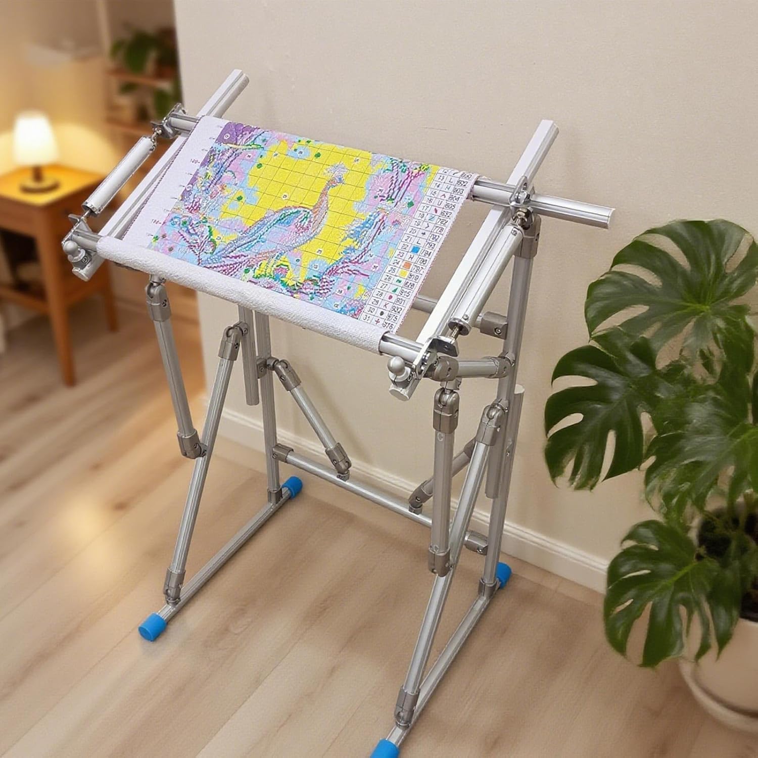 Couple Embroidery Art Cross-Stitch Stand Embroidery Frame Stand Aluminum Alloy Embroidery Frame Stand Adjustable Cross-Stitch Stand Suitable for Embroidery and Sewing (Floor-Standing)