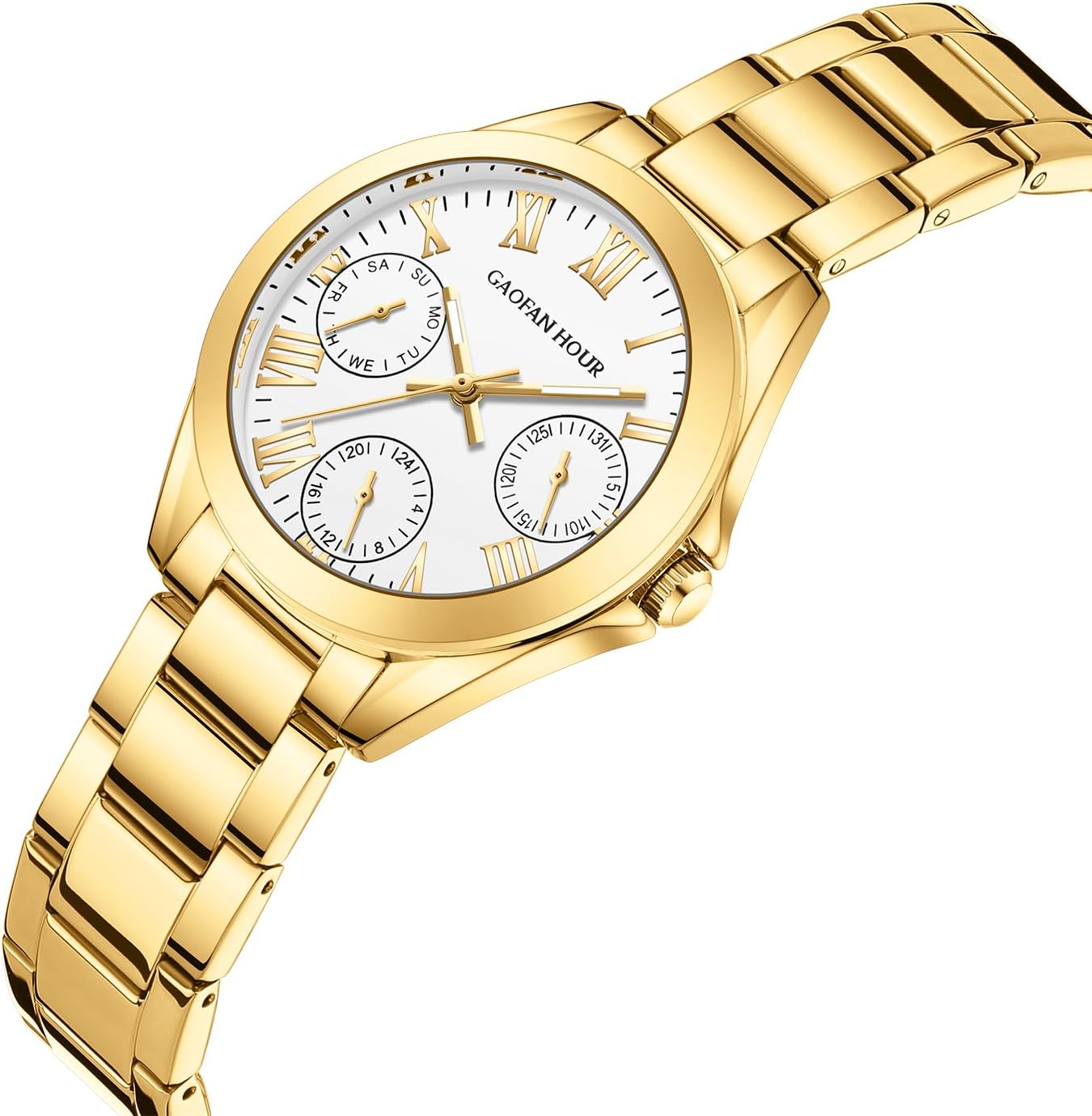 Gold Watches for Women,Analog Womens Watch with Multifunctional Vintage Roman Dial Stainless Steel Band,Waterproof with Tools