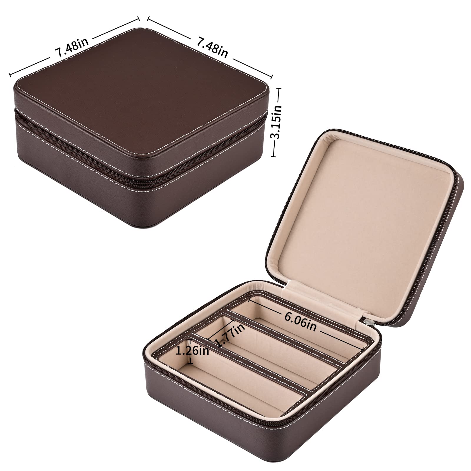 ROSELLE Eyewear Travel Case for women men, Luxury leather 3-Slot Eyeglasses Storage Box for Multiple Glasses and Sunglasses(Coffee)