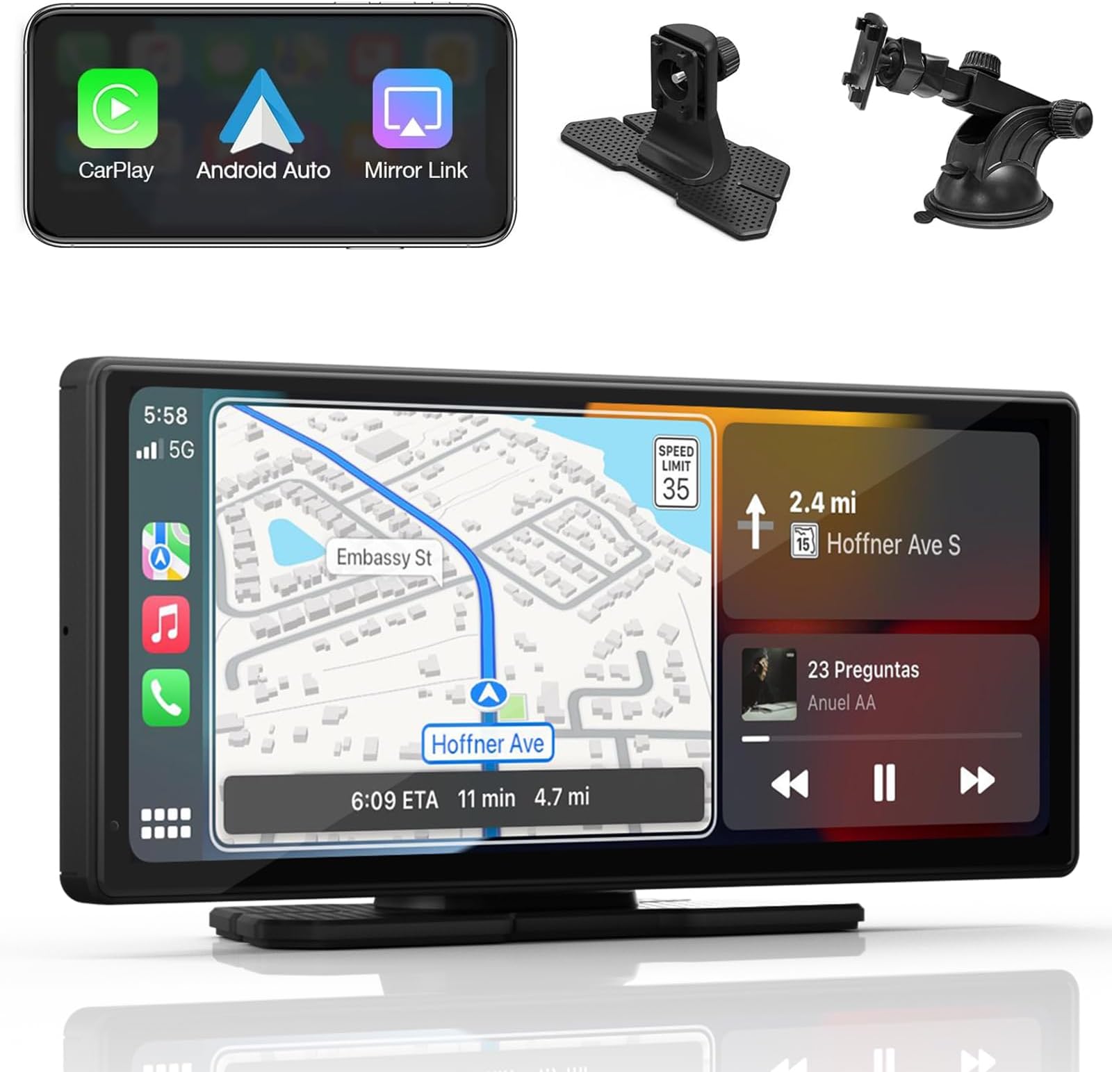 9.26" Wireless Protable Carplay&Android auto,Carplay Box Screen GPS Navigation for, carplay Screen for Car with Bluetooth, AirPlay, AUX/FM, Siri for All Models