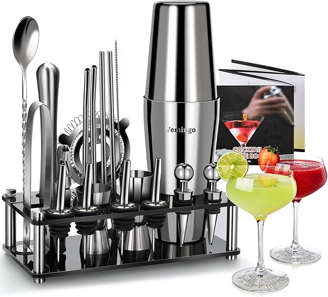 Cocktail Making Set 750ml Cocktail Shakers Cocktail Shaker Kit Stainless Steel Bar Tool Set with Boston Shaker, Strainer, Jigger, Mixing Spoon, Recipes, Great Bartender Kit Gift (20PCS)