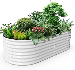 A ANLEOLIFE 8x4x2ft Galvanized Raised Garden Bed Kit, Oval Metal Deep Ro...