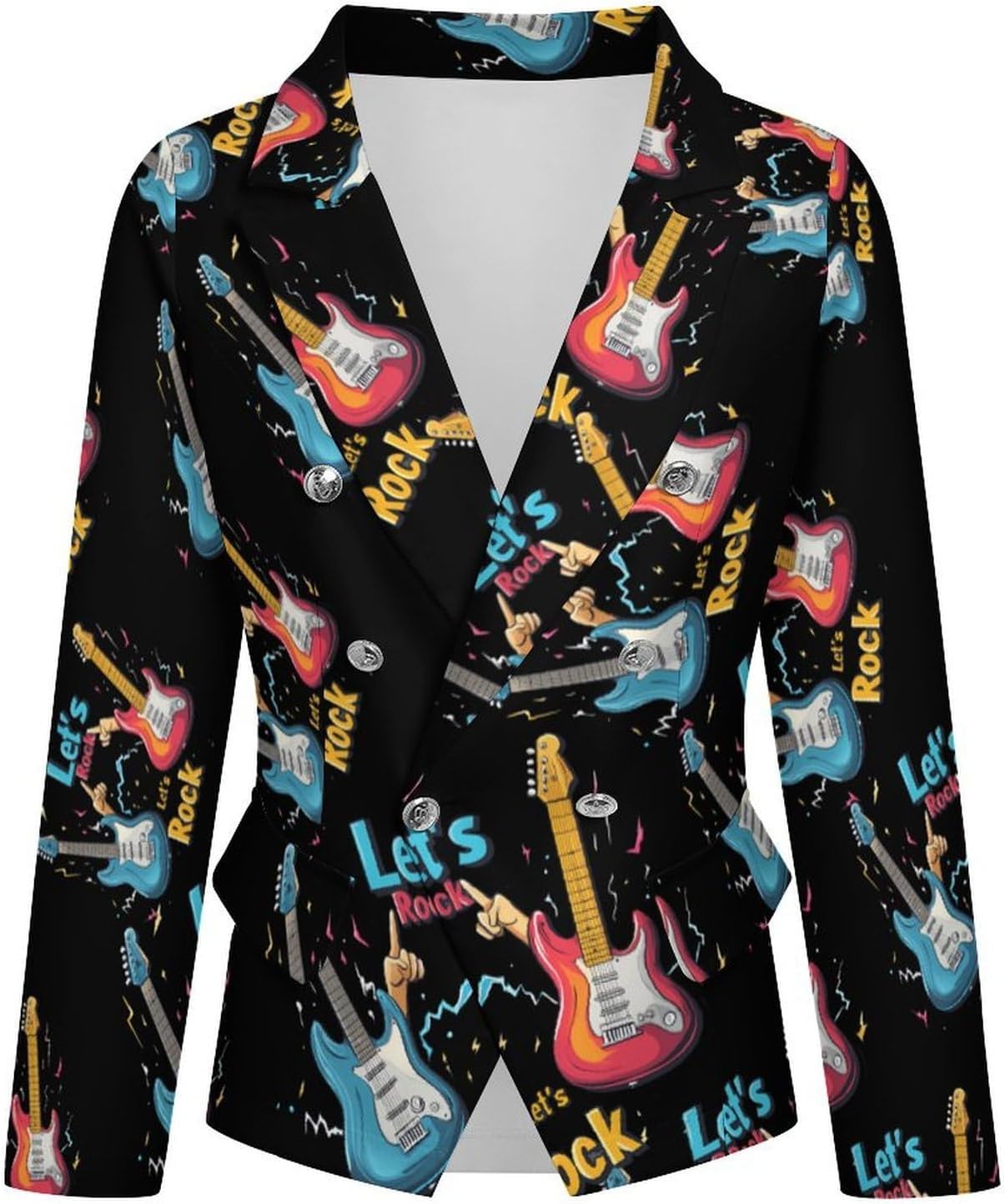 Let's Rock Guitar Music Women's Blazer Long Sleeve Suits Business Casual Blazers Jackets Lapel Open Front Suit