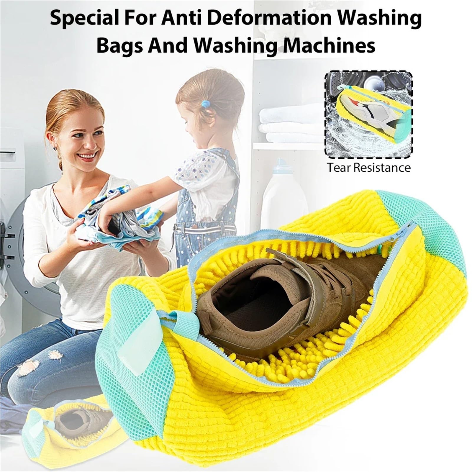 1/2 sacchetti protettivi per scarpe da bucato, in fibre di poliestere, per lavare le scarpe, accessori per lavanderia, colore giallo, 2 pezzi