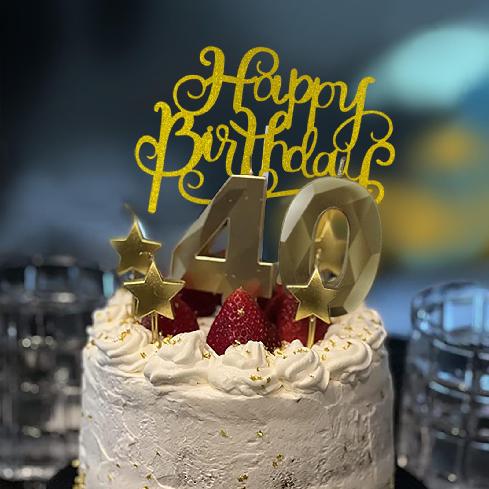 Velas de cumpleaños doradas del número 12 y velas de cumpleaños de estrella de 2.75 pulgadas, velas de pastel de cumpleaños 3D en forma de diamante son adecuadas para fiestas de cumpleaños y