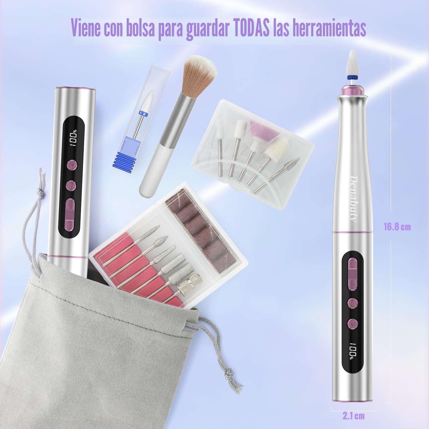 Torno para Uñas Profesional 35000 RPM, 12 en 1 Lima Eléctricas Uñas Nail Drill Machine, Kit de Manicura Pedicura Eléctrico Recargable por USB, Velocidad Ajustable para Salón DIY DN-2402