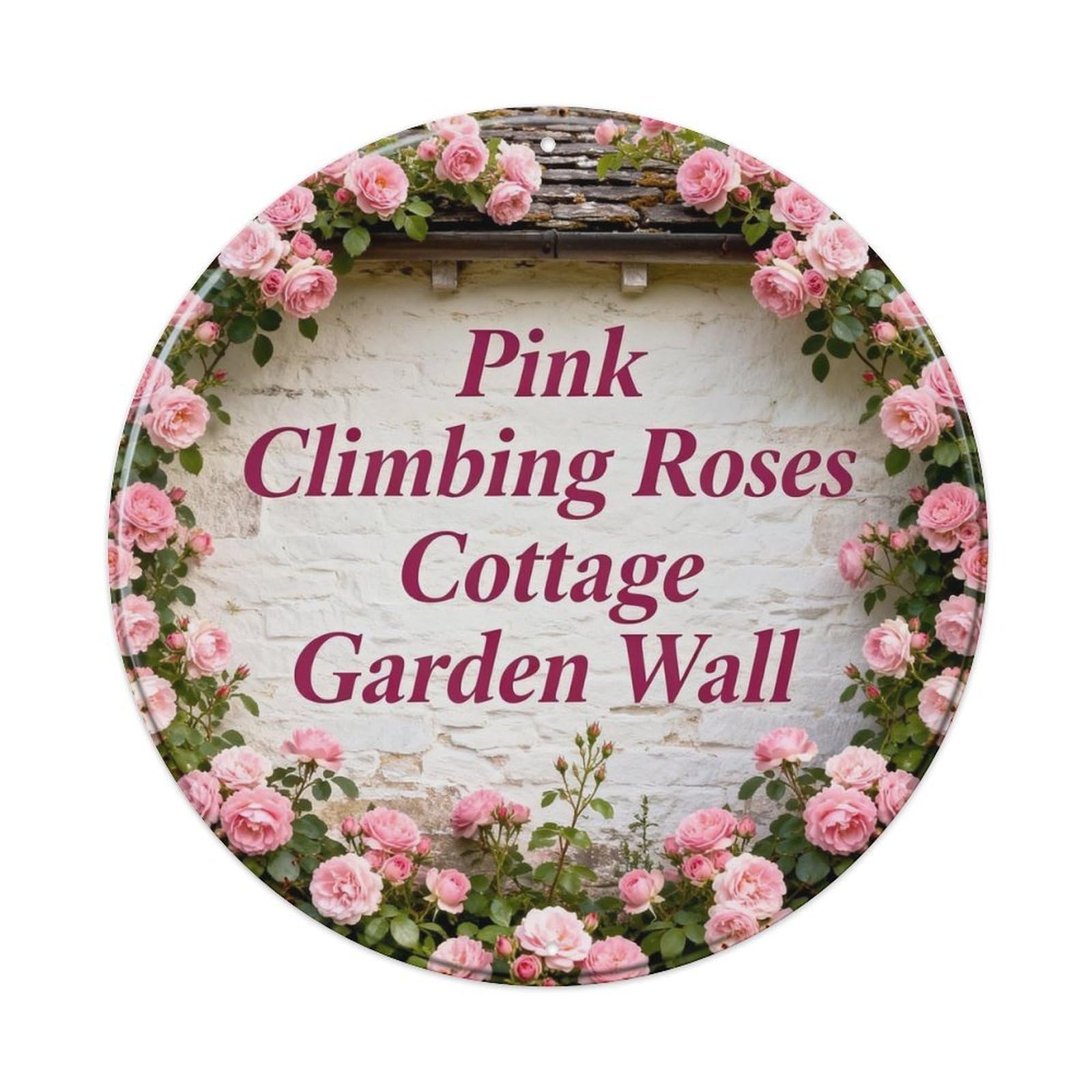 Pink Climbing Roses Cottage Garden Wall Metal Tin Sign Plaque