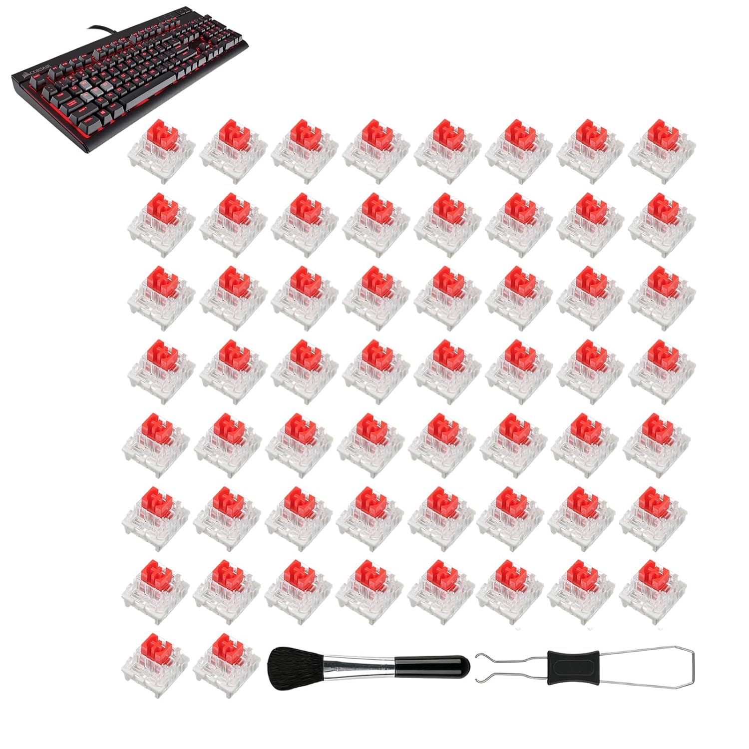 50pcs Mechanical Keyboard Switches,3 Pin Red Keyboard Clickers,Keyboard Clicker for 3D Prints,Clicky Switches Replacement Dustproof Keyboard Switch with Key Puller and Brush for Most Gaming Keyboards