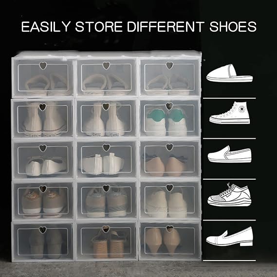 Shoe Storage Box, Foldable Shoe Organizer Boxes, White Plastic Closet Shoe Organizer with Transparent Cover, Free Standing Shoe Rack Easy Assembly Expandable for High Heels, Boots (20 Pair Shoes)