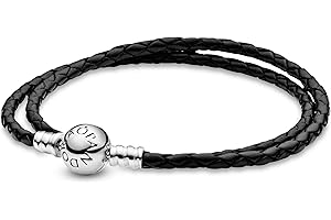 PANDORA Women's Black Leather Charm Bracelet