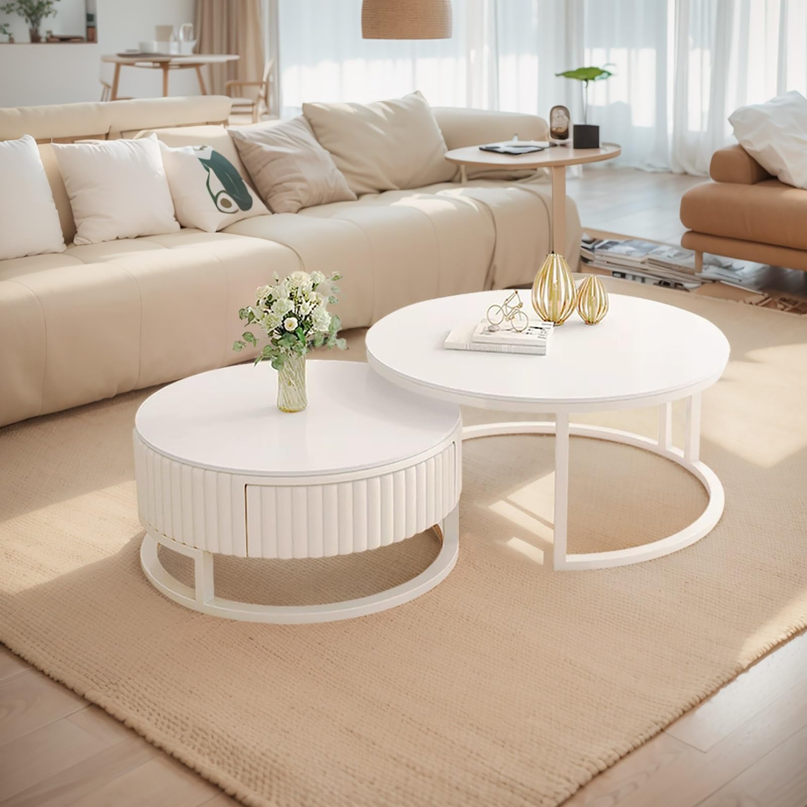 Juego de mesas de centro redondas blancas