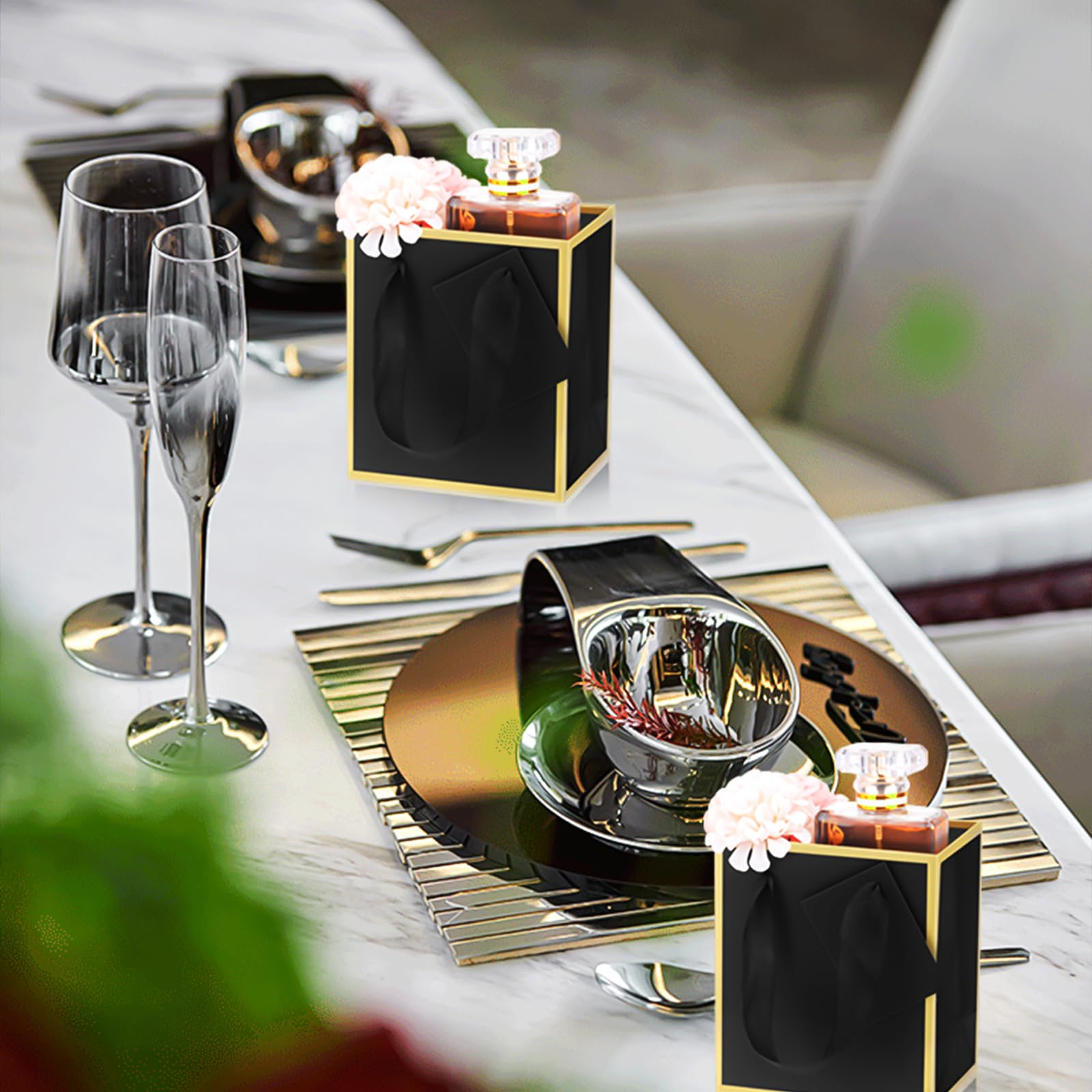 30 Geschenktüten Aus Metallfolie - Grün-Gold, 16,4x7,9x13,9 Cm, Mit Seidenpapier, Für Babyparty, Hochzeit, Weihnachten Und Mehr