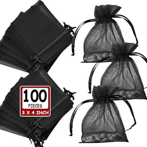 Ableme Deco Bolsas de organza de 4 x 6 pulgadas (100 unidades), bolsas de regalo de malla transparente con cordón, bolsas de joyería de organza