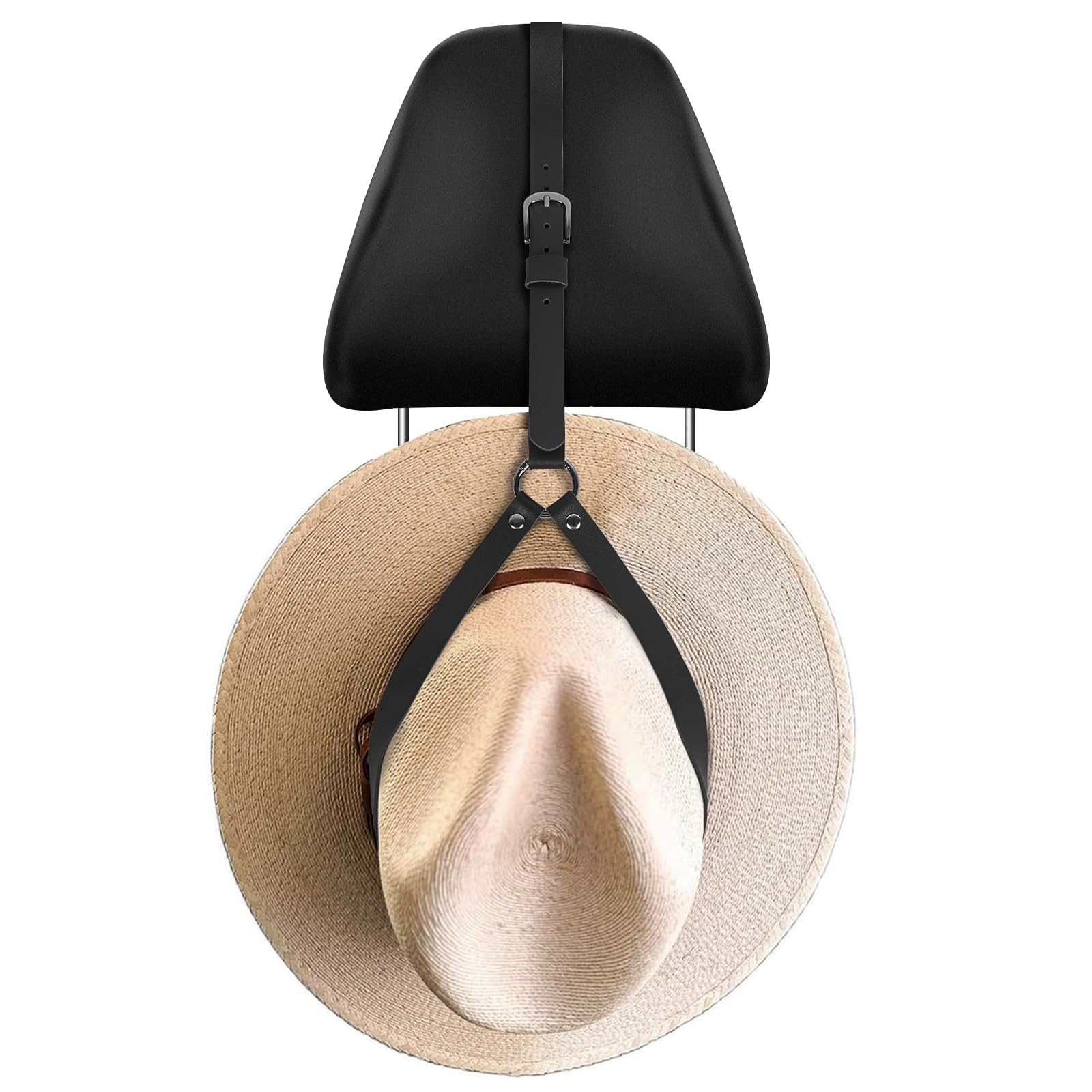 Adorila Cowboy Hat Rack for Trucks, Vegan Leather Hat Holder with Headrest Hanger, SUV & Car Accessory (Black)