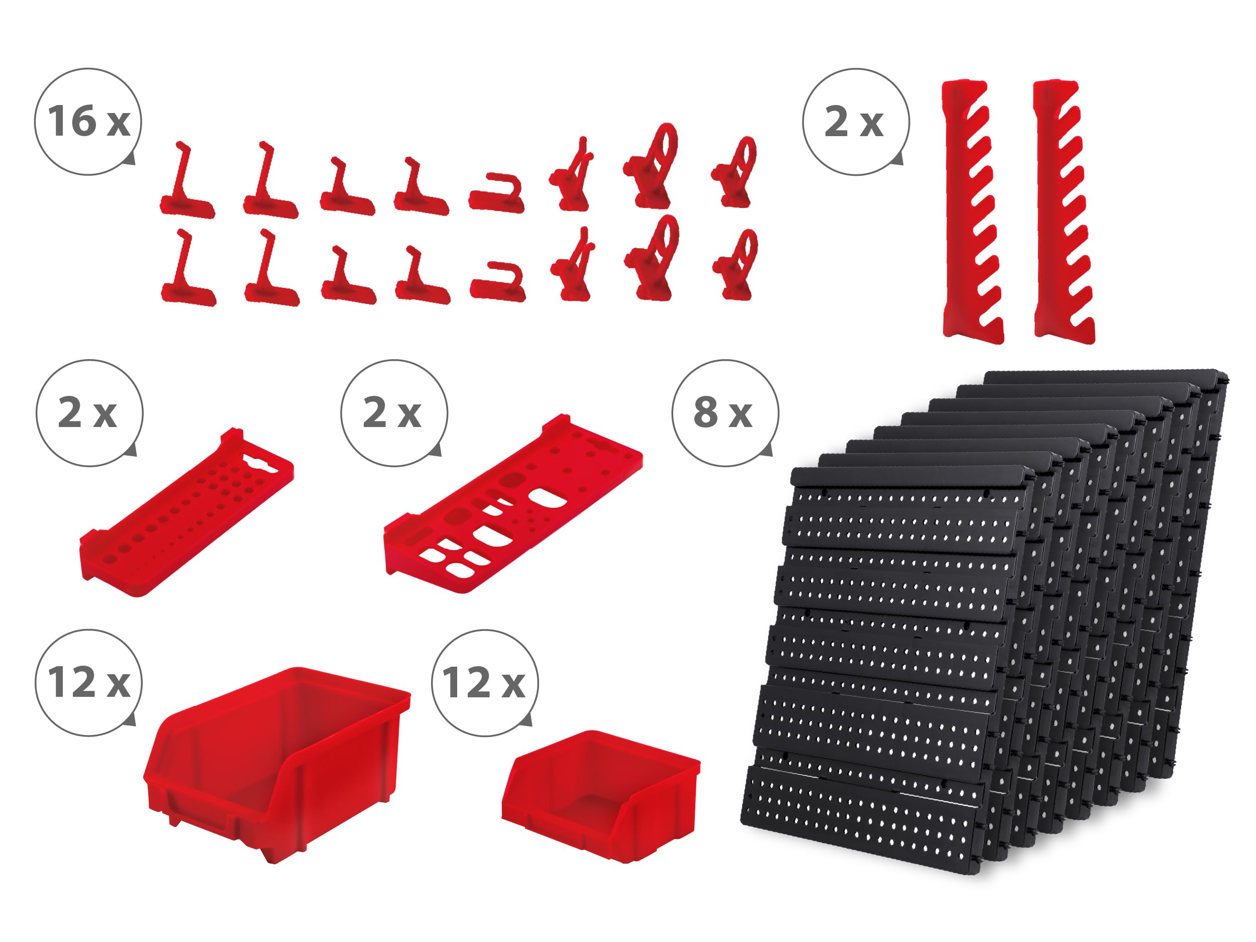 Humberg Ścianka Narzędziowa - Tablica Warsztatowa Perforowana - Regał Ścienny do Warsztatu i Garażu - 6 Modułów - 54 Elementy - Czarno-czerwony - 128 x 76 cm