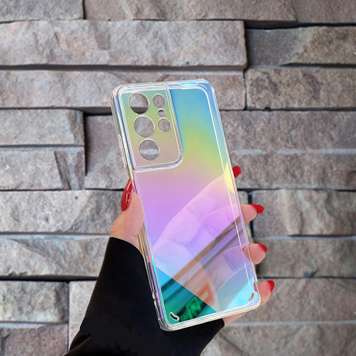 Iridescent Gradient Clear Case for Samsung A12 S20 Plus Note 20 Ultra Z Flip 3 case with Precise Camera Hole Design Anti-Fingerprints Color Plating PC Case,Iridescent,Z Flip 3