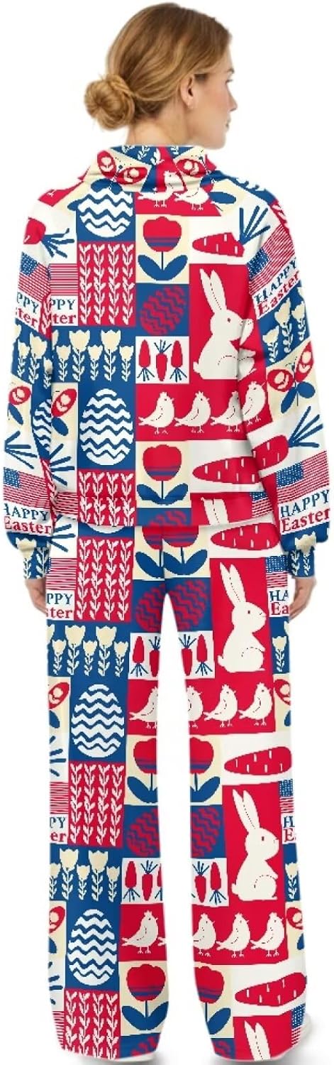 Animal Pattern Lounge Sets for Women Sweatsuits 2 Piece Mockneck Sweatshirts and Wide Leg Pants Matching Set