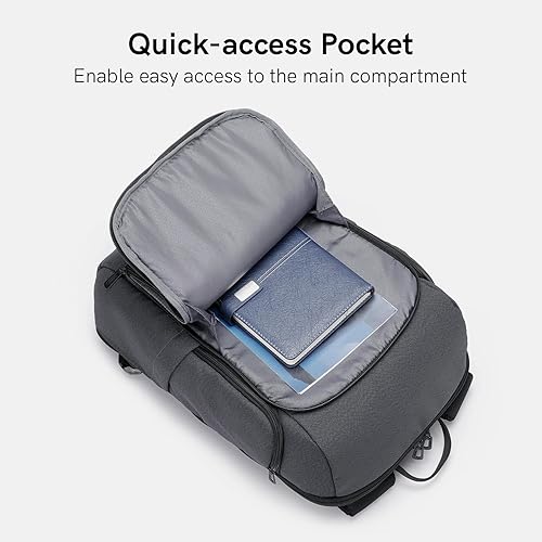 Miniatura 3 de Kingsons Mochila de viaje para laptop, mochilas ligeras antirrobo, mochila impermeable, mochila casual, bolsa de computadora de regalo, Gris, Grande