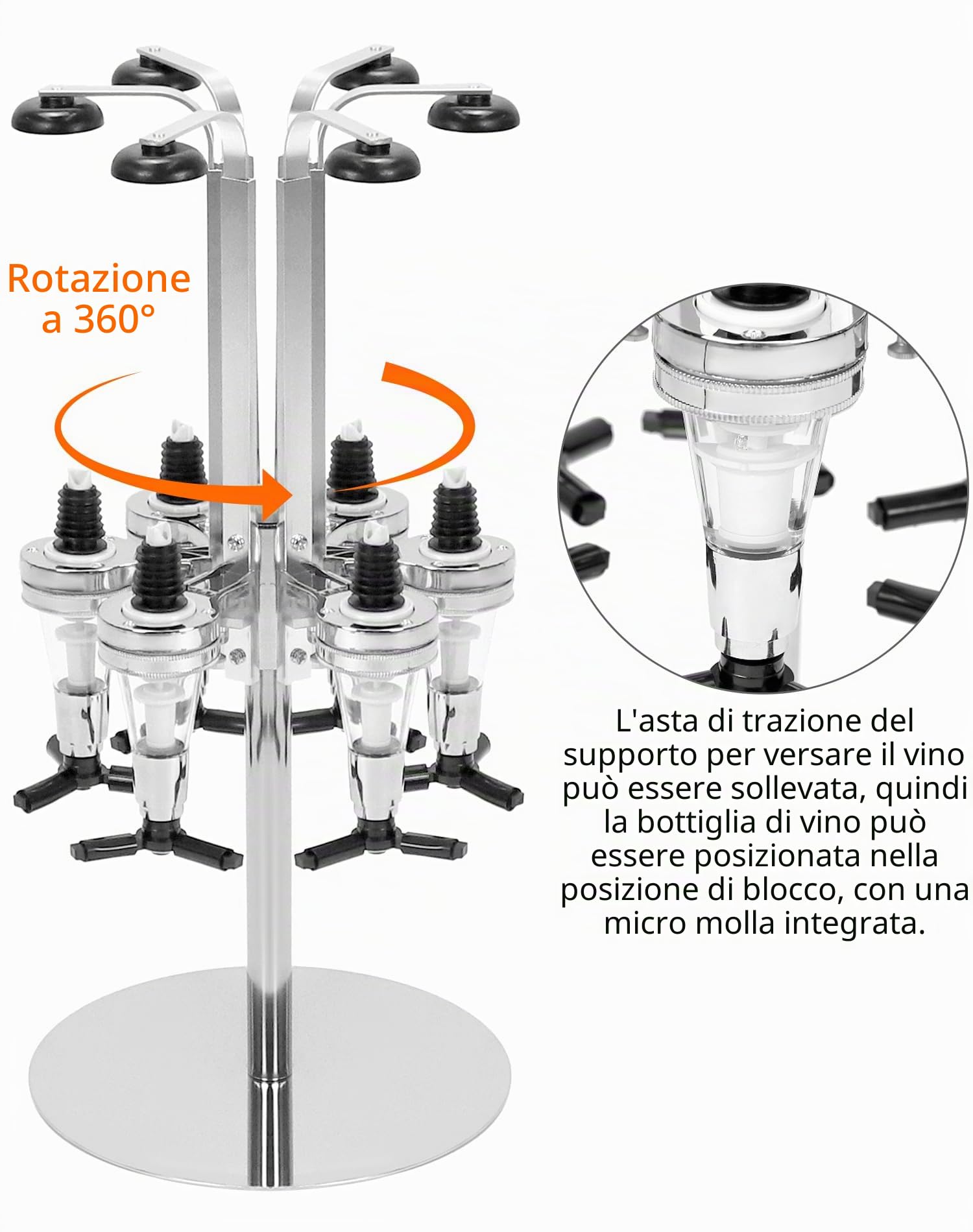 QWORK® Dispenser per 6 Bottiglie, Supporto per erogatore di Bevande, Lega di Alluminio, per Bar, Feste