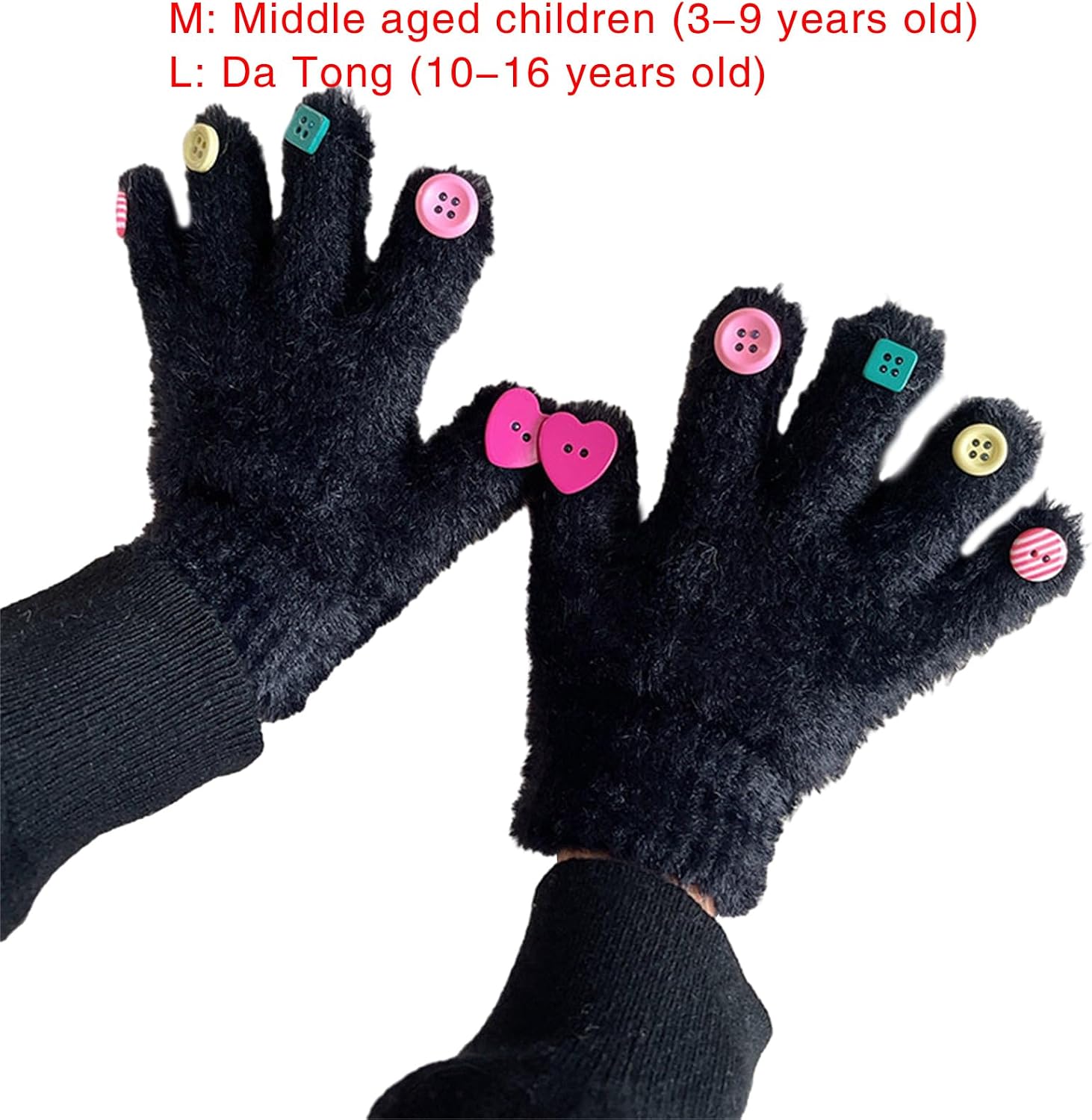 Colorful Button Furry Gloves Cute Thick Stylish Furry Theme Winter Warm Full Finger Stylish Gloves For Cold Weather