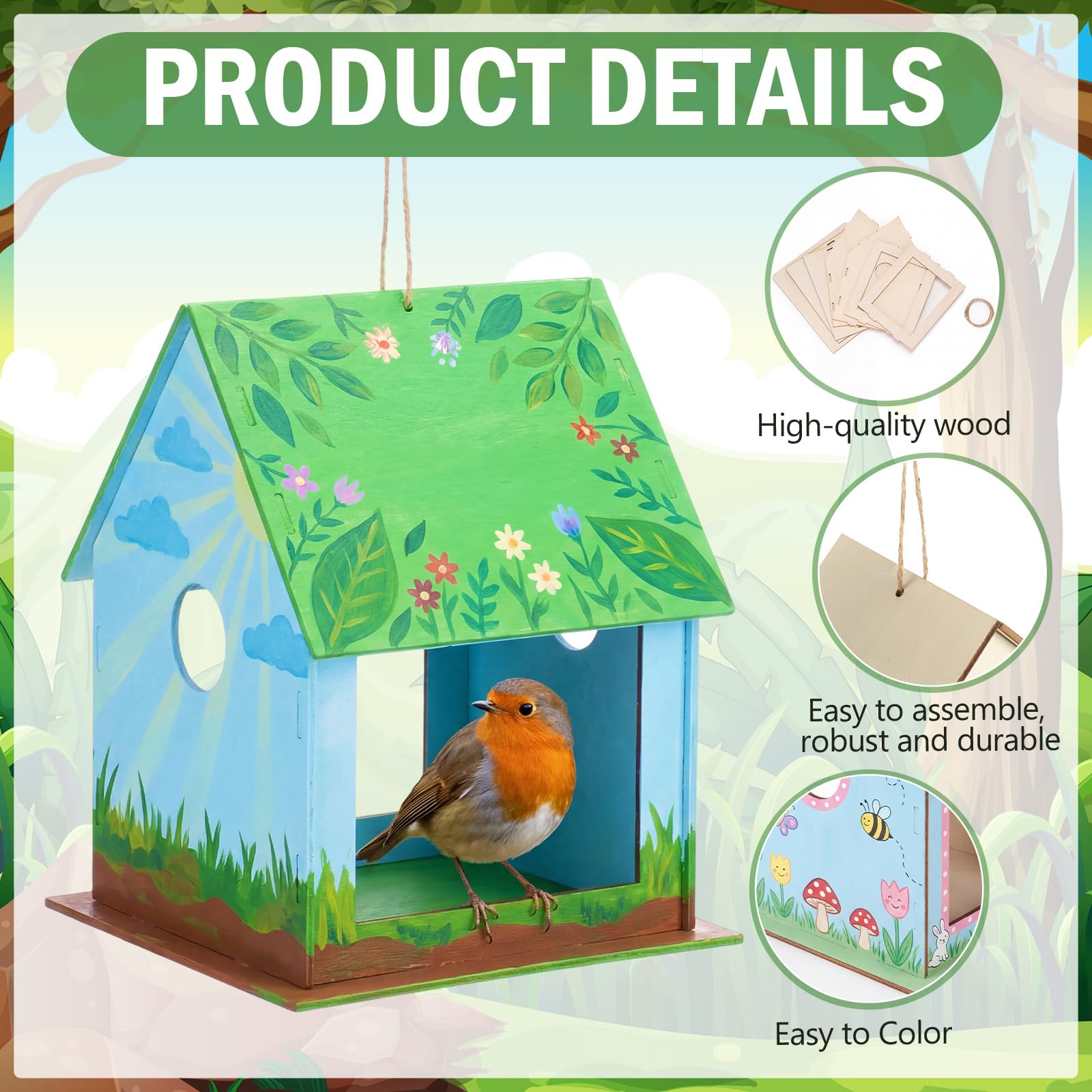 DoubleFill Confezione da 40 mangiatoie per uccelli in legno per bambini, per creare la propria mangiatoia per uccelli, kit di pittura fai da te, casetta per uccelli, artigianato per bambini, per