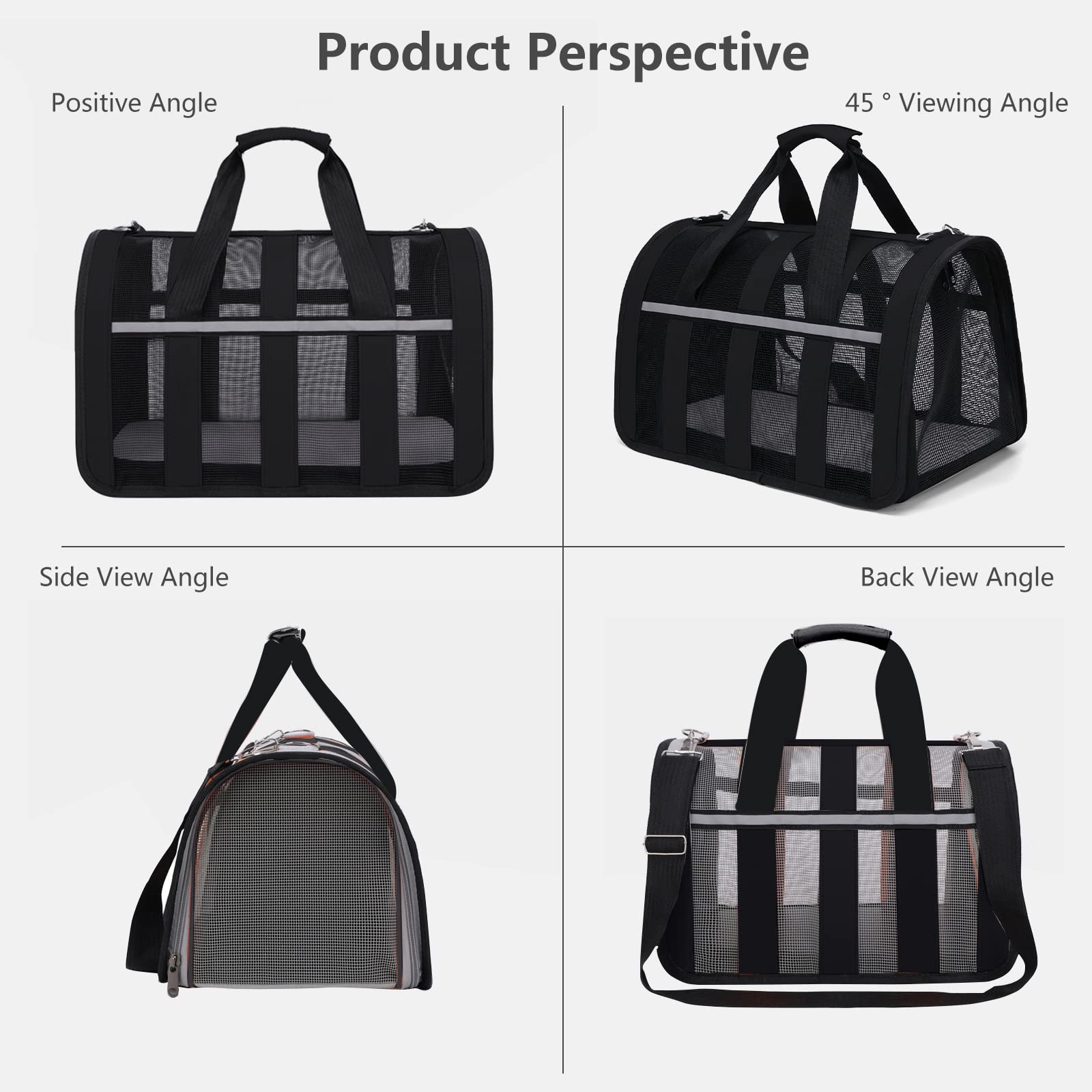PETCUTE Transportín Gato Perro Transpirable,Bolsa de Transporte Plegable para Mascota con Colchón Suave y Hebilla de Seguridad,Transportín para Gatos con Bolsillos para Coche, Avión,Viaje