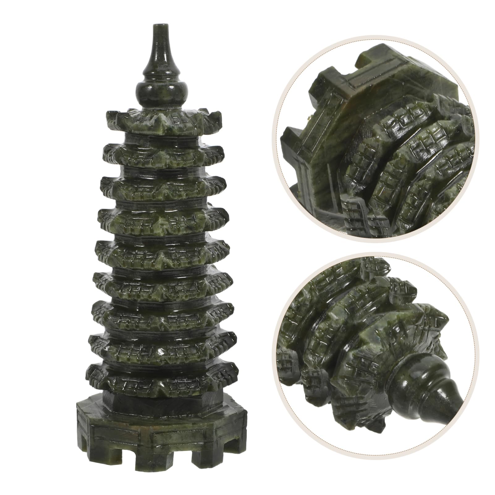 Generic Wieża Wenchang Feng Shui Rzeźba domowa Rzeźbiona jadeitowa statua pagody 16 cm Ręcznie wykonana dekoracja świątyni Feng Shui Ogród Zen na biurko Ozdoba pozytywnej energii