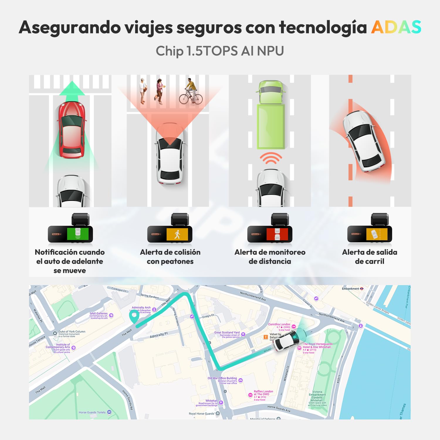 BOTSLAB 4K Dash CAM Delantera y Trasera, Visión Nocturna, Cámara Trasera Giratoria 360°, Tarjeta SD 64 GB, Pantalla IPS 2.45», Gran Angular 170°, GPS y WiFi Integrados, Modo Aparcamiento 24/7