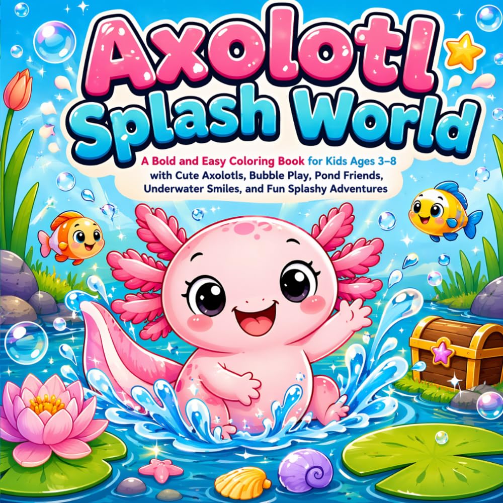 Axolotl Splash World: A Bold and Easy Coloring Book for Kids Ages 3–8 with Cute Axolotls, Bubble Play, Pond Friends, Underwater Smiles, and Fun Splashy Adventures