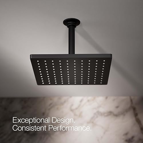 Miniatura 7 de KOHLER 26149-BL Honesty - Cabezal de ducha cuadrado de 10 pulgadas de una sola función, montaje en pared o techo, 2.5 GPM, color negro mate