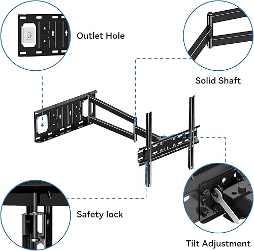 Miniatura 7 de FORGING MOUNT Soporte de pared para TV de brazo largo para la mayoría de televisores curvos planos de 26 a 65 pulgadas, brazos articulados de