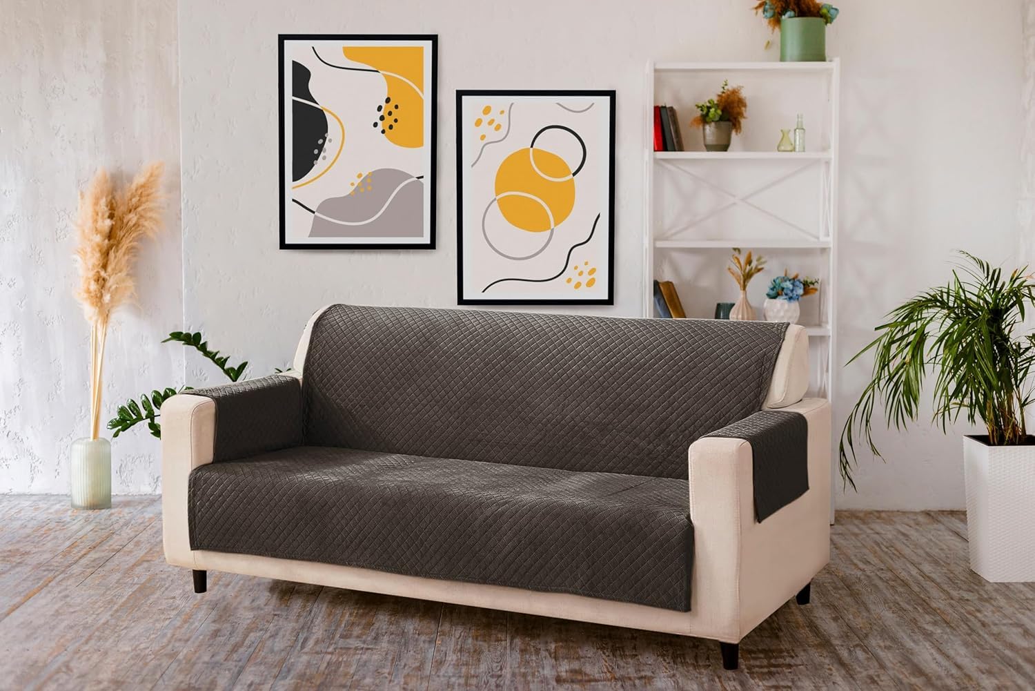 aeTHEric Velvet Quilted Universal Elastic Sofa Cover Non-Slip Sofa Protector 4 Seater(2+2) Armchair Cover with Machine Washable Adjustable Elastic Straps-image-32