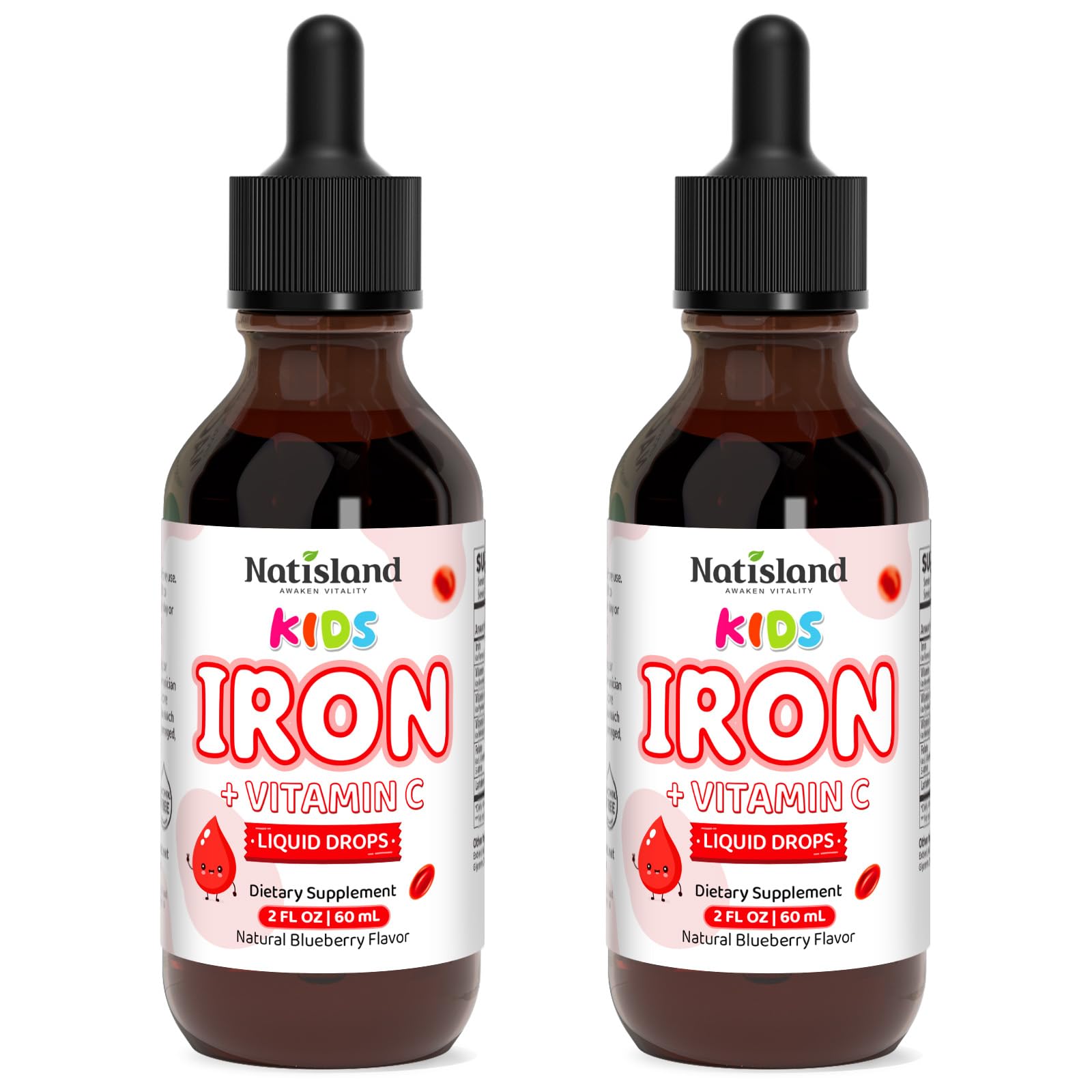 Liquid Iron for Kids, Iron Supplements for Kids with Vitamin C & Lactoferrin for Healthy Iron Levels, Energy & Blood Health, Sugar Free, Alcohol-Free, Blueberry Flavor, 4 FL OZ 2 Fl Oz (Pack of 2)