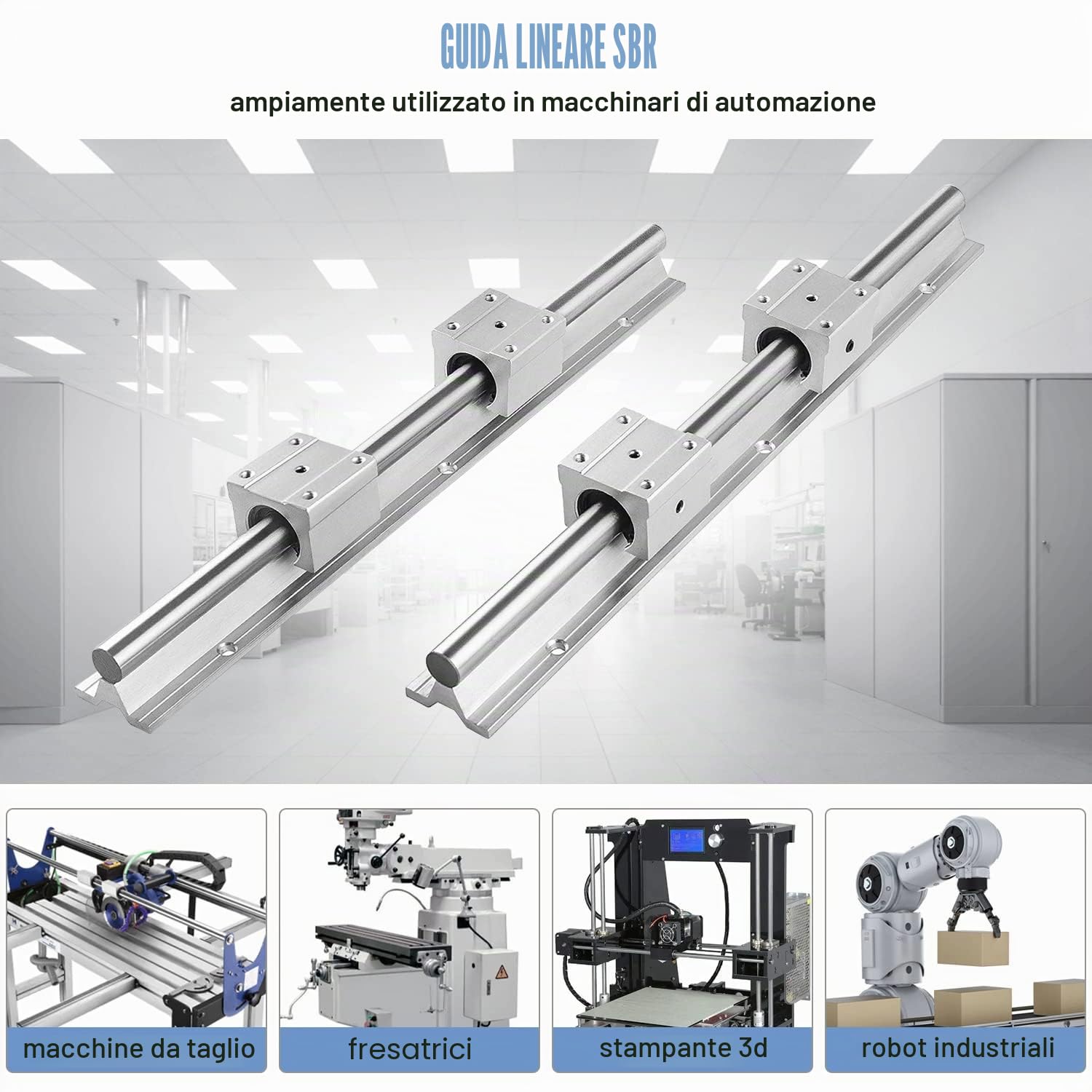 CNCMANS - Guida lineare, 2 binari lineari SBR12 da 1500 mm, in acciaio inox con 4 cuscinetti lineari SBR12UU, parti CNC per stampante 3D motore passo-passo (guida lineare SBR12 1500 mm)