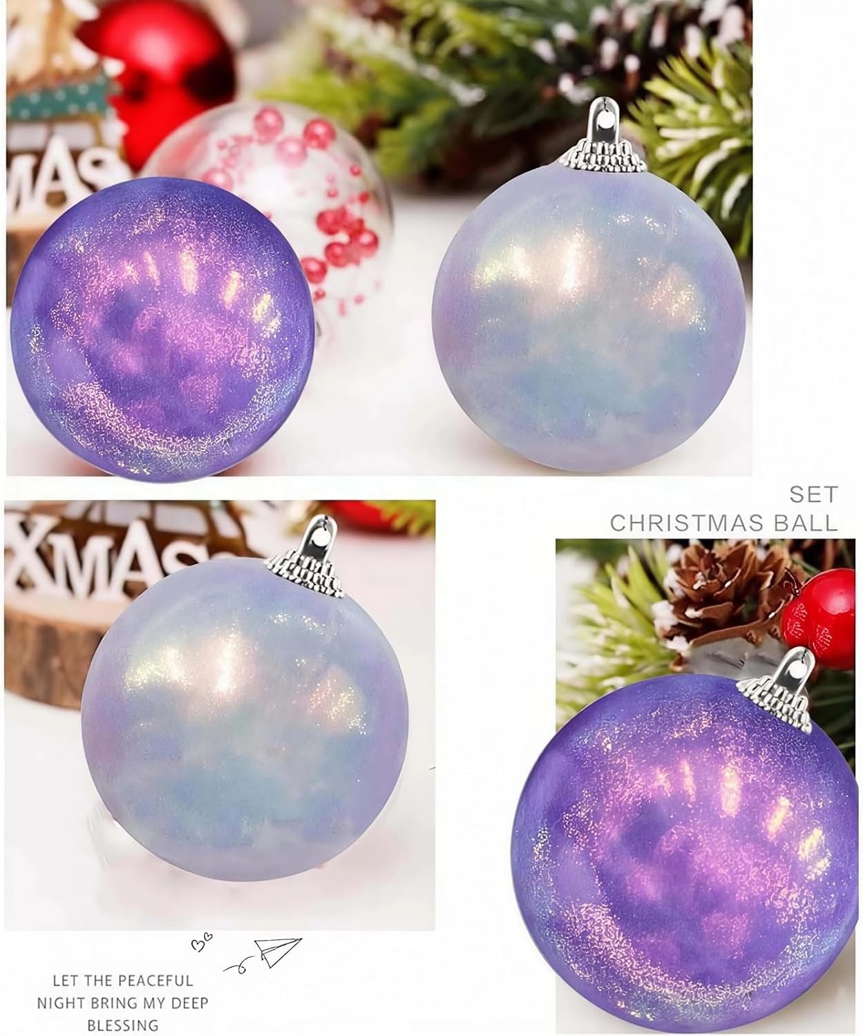 16Pcs Christmas Balls Ornaments -Shatterproof Christmas Ball for Xmas Tree Decorations Hanging Ball,Wedding Party Holiday Decorations Ball Colorful Purple Glitter Ball 3.15 in x 16 Pack