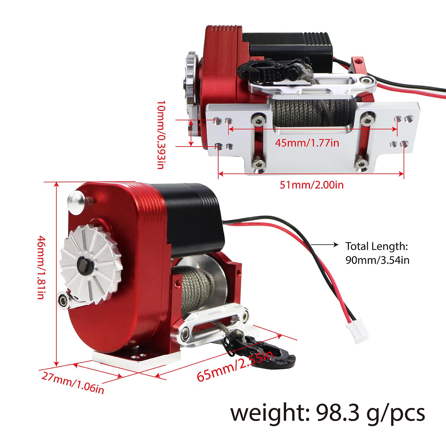 Cabrestante vertical simulado 1/10 8274 de aluminio 6-12.4 V, capacidad de carga de 50 libras para RC Crawler AXIAL SCX10 TRX4 RC4WD pieza de actualización (rojo)