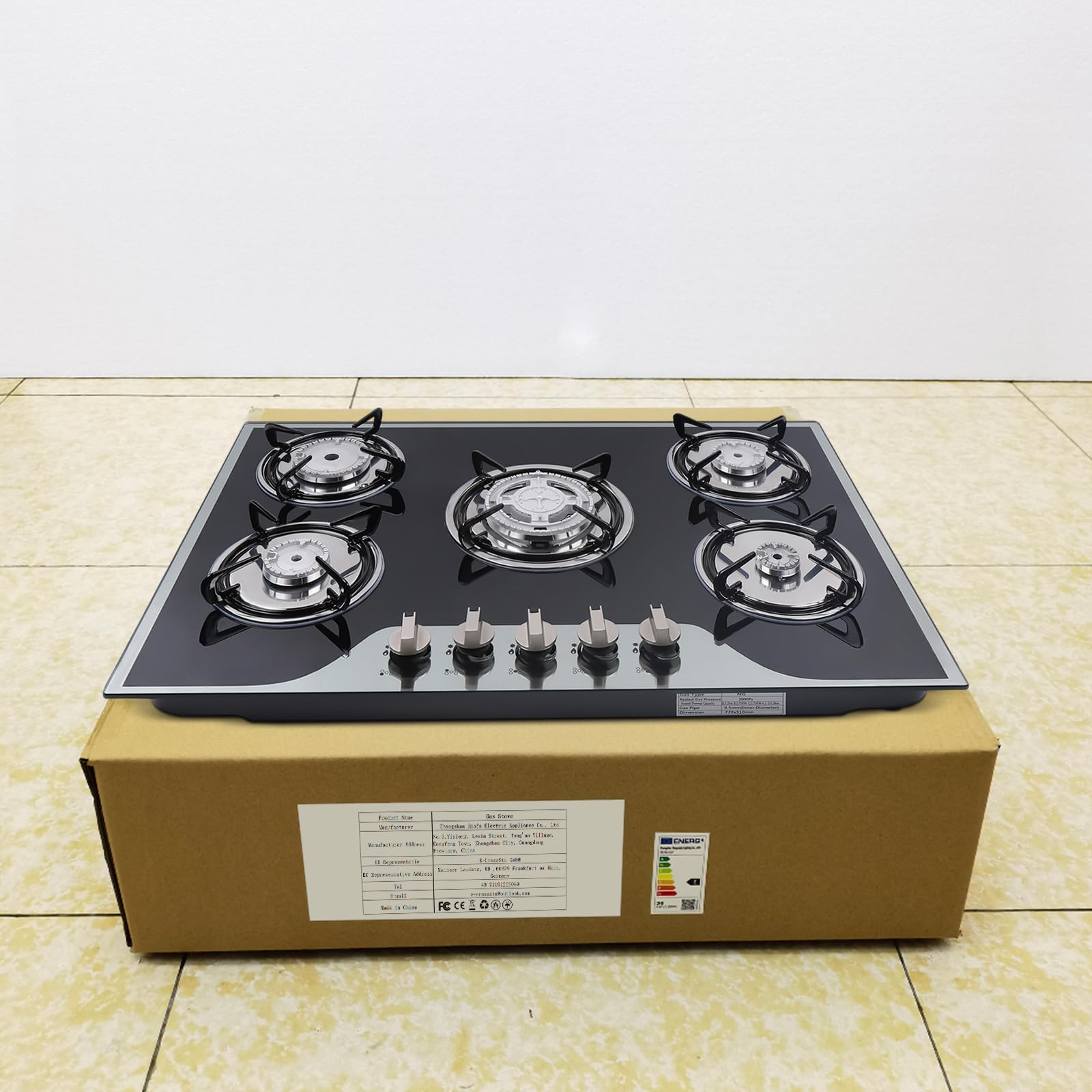 5-palnikowa płyta gazowa do zabudowy, płyta gazowa LPG/NG, 77 cm, czarna kuchenka szklana, automatyczny zapłon akumulatora, płyta ceramiczna, do domu, restauracji, hoteli