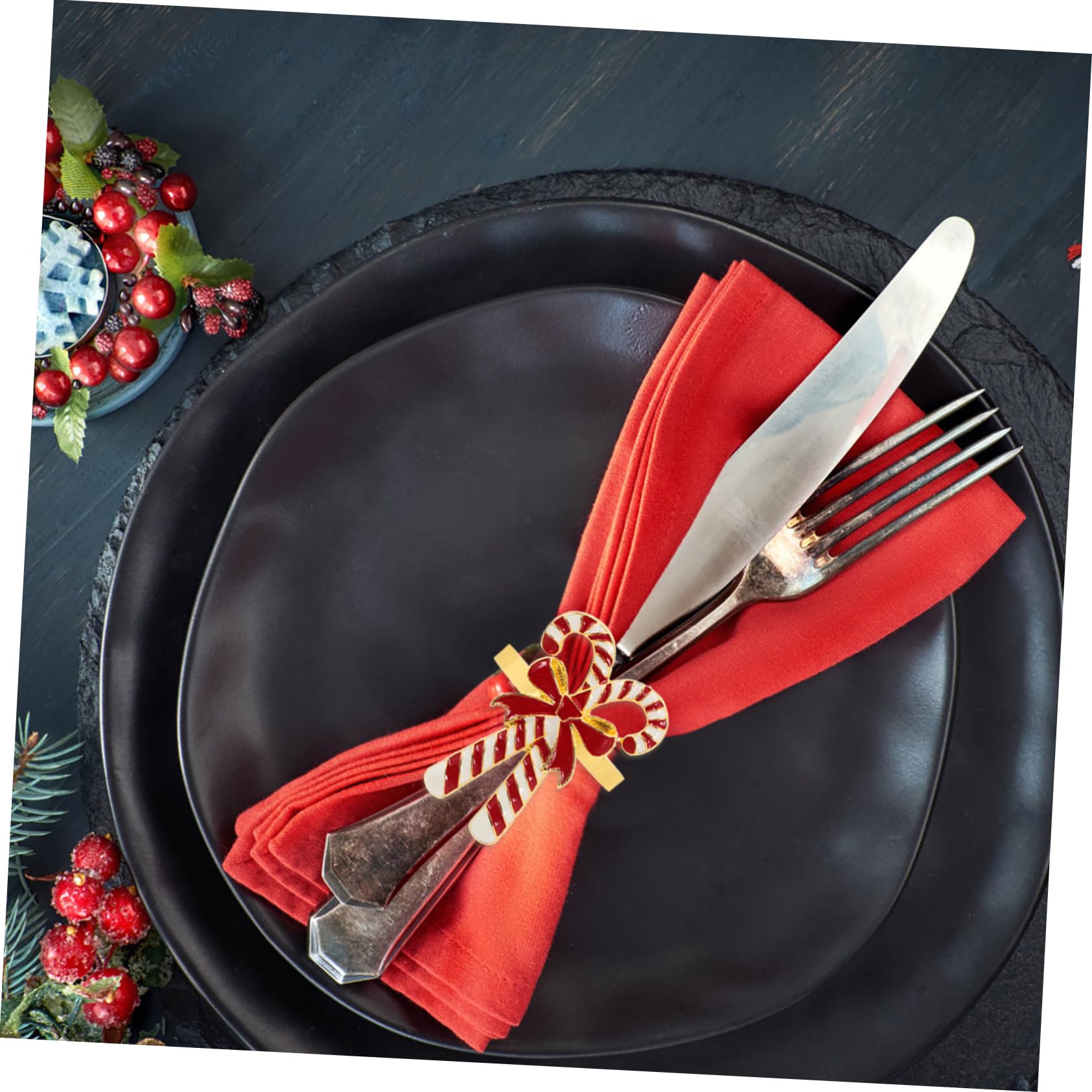 COLLBATH Set 4 Pezzi Anelli Portatovagliolo Natalizi in Lega Fiocco Decorativo, Pratici e Unici per Decorazioni Festive da Tavola Durante Feste di Natale