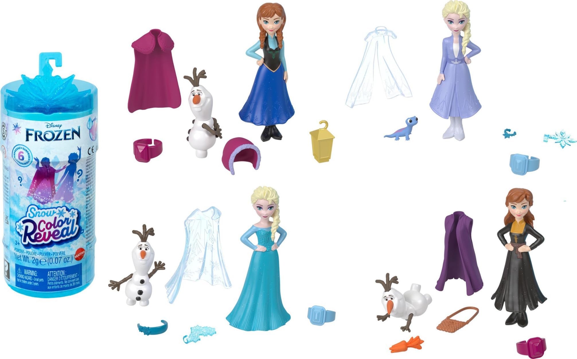 Mattel Disney Frozen Snow Color Reveal Small Doll & Accessories, 6 Surprises Include Character Figure Inspired Disney Movies