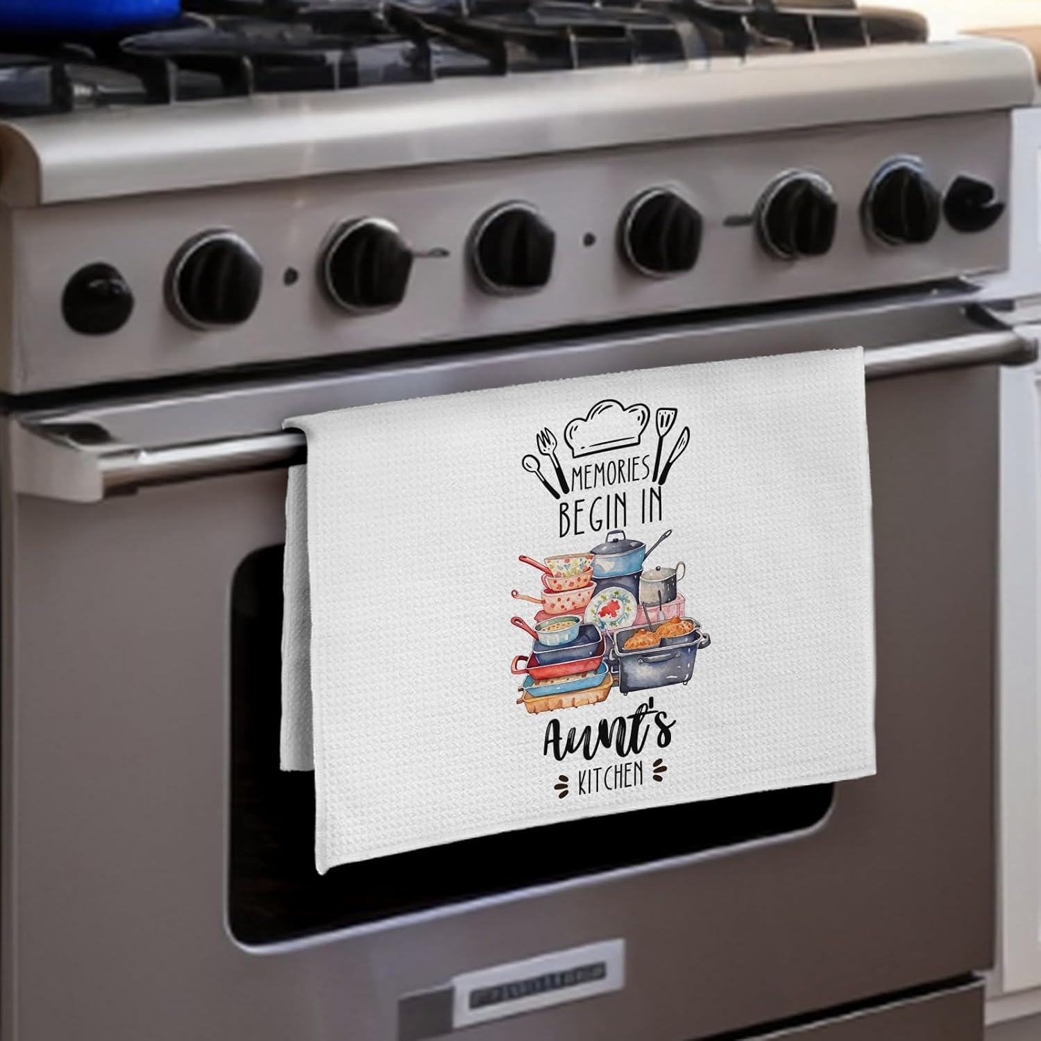 Aunt Gifts Kitchen Towels, Auntie Gifts for Mother's Day Birthday from Nephew Niece Dish Tea Towels, Memories Begin in Aunt's Kitchen Decorative Hand Towels, 16X24In - Image 4