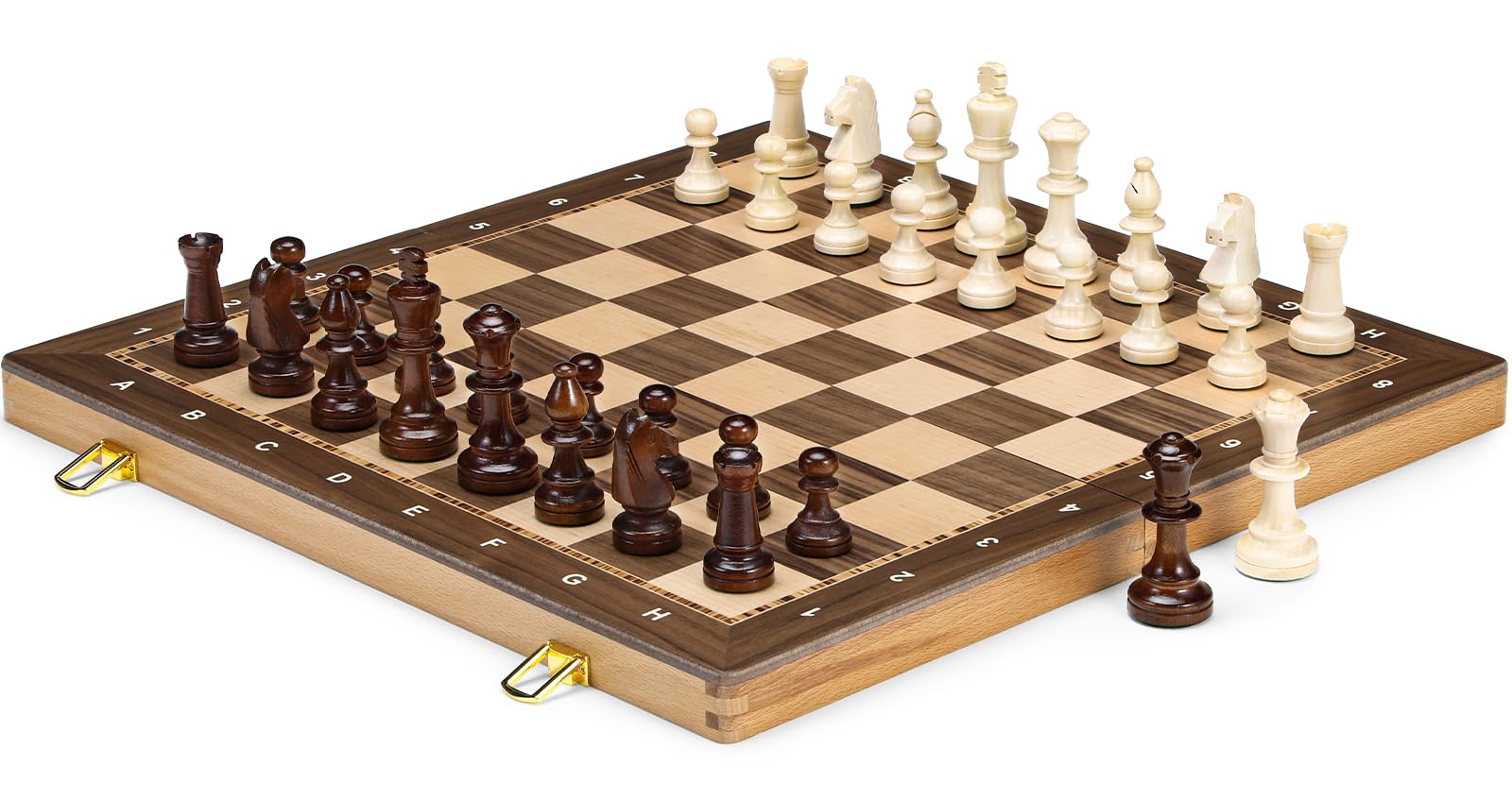 Peradix Drewniane szachy 48 cm, składana szachownica turniejowa z królem 9,5 cm, 2 dodatkowymi królowymi, klasyczna profesjonalna gra w szachy dla dorosłych i dzieci