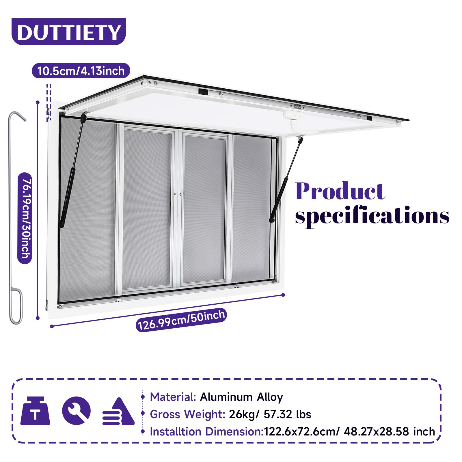 50x30 Inch Aluminum Concession Window With 4 Sliding Screens & Awning - Waterproof Food Truck Serving Window For Trailers, Food Trucks & Mobile Kitchens