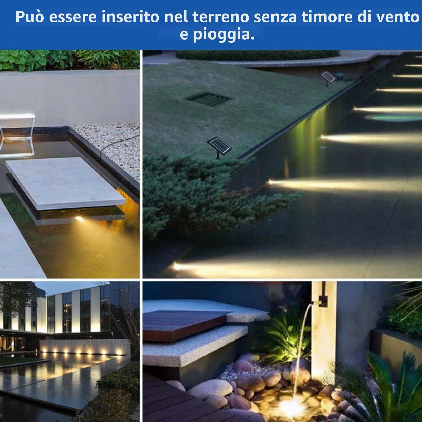 Jadeshay Luce Piscina Pannello Solare Policristallino 6V/2W Laghetto da Giardino Esterno con 1W 3 Lampade Faretto Paesaggistico Impermeabile per Laghetto da Giardino