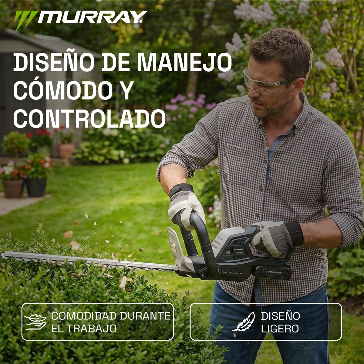 Murray Cortasetos Inalámbrico 20V MU-BAT-HT45-KIT – Cortasetos sin Cable con Cuchilla de Acero de 45,5 cm – Doble Interruptor de Seguridad, Corte 16 mm – 1550 RPM para Setos Precisos