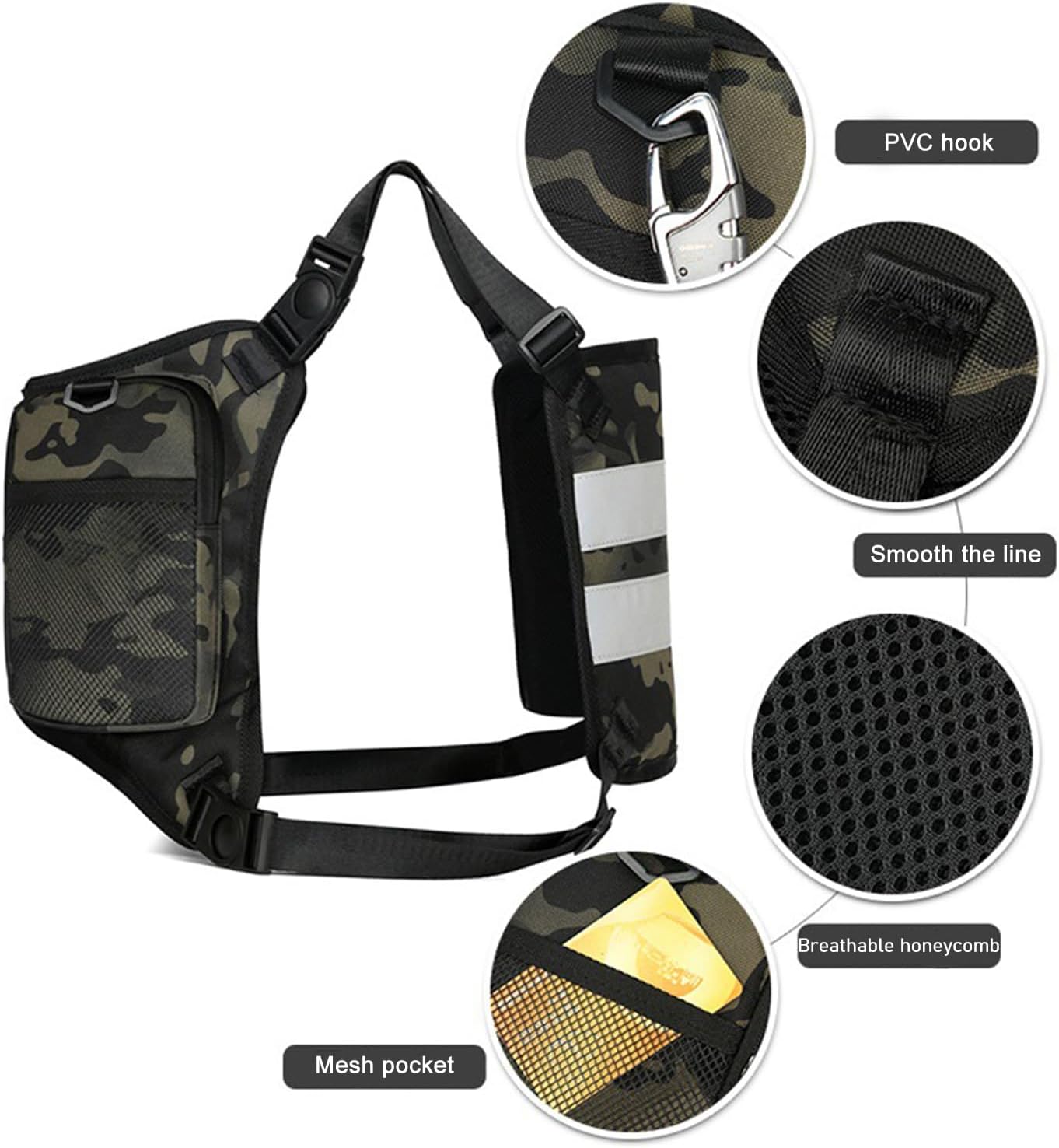 Maizoon Unisex Chest Bag Street Hip Hop Trendy Vest Sports Backpack with Phone Holder and Extra Storage Space Ideal for Cycling Night Running & Hiking Camouflage
