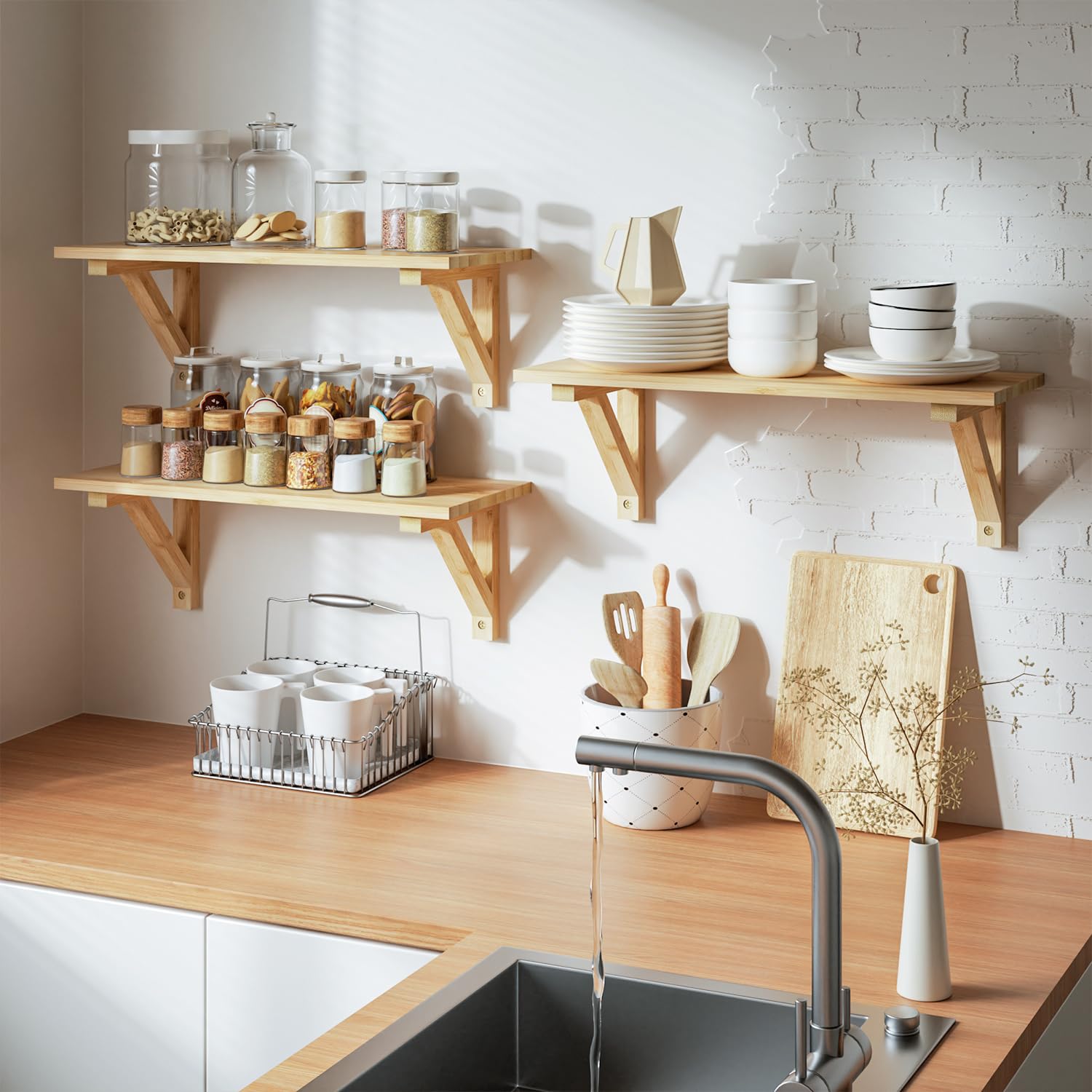 Lot de 3 Étagère Murale Bois pour Salon Chambre Bureau Salle de Bains ou Cuisine