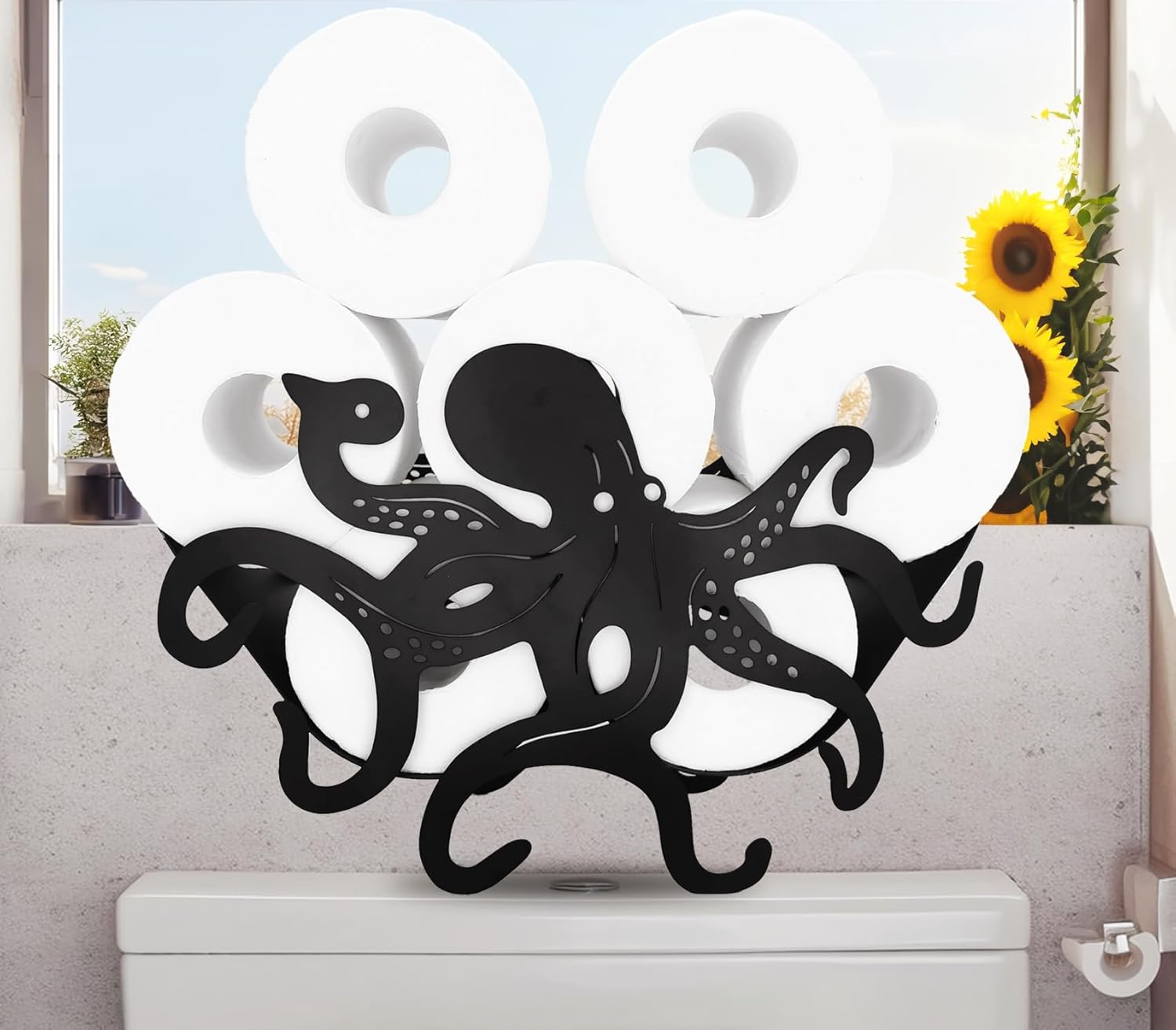 Teaeeno Black Cow Toilet Holder Paper Storage, FunnyAnimals Storage Paper Holders for Bathroom, Freestanding Metal Animal Decor, Metal Toilet Papers Organizer Hold Extra 8 Rolls