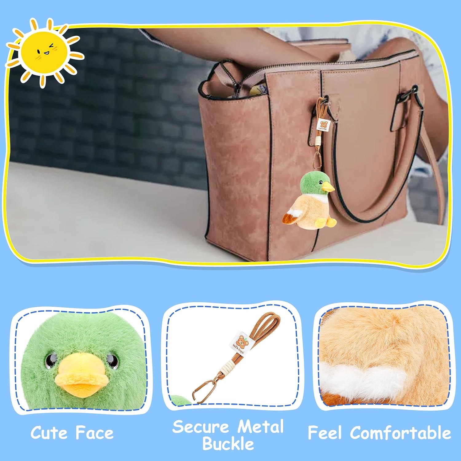 Little Mallard Duck Stuffed Animal, Cute Mallard Duck Plush Keychain Toy 6.5in, Soft Mallard Duck Keyring Pendant Doll Gift for Backpack Handbag Charms