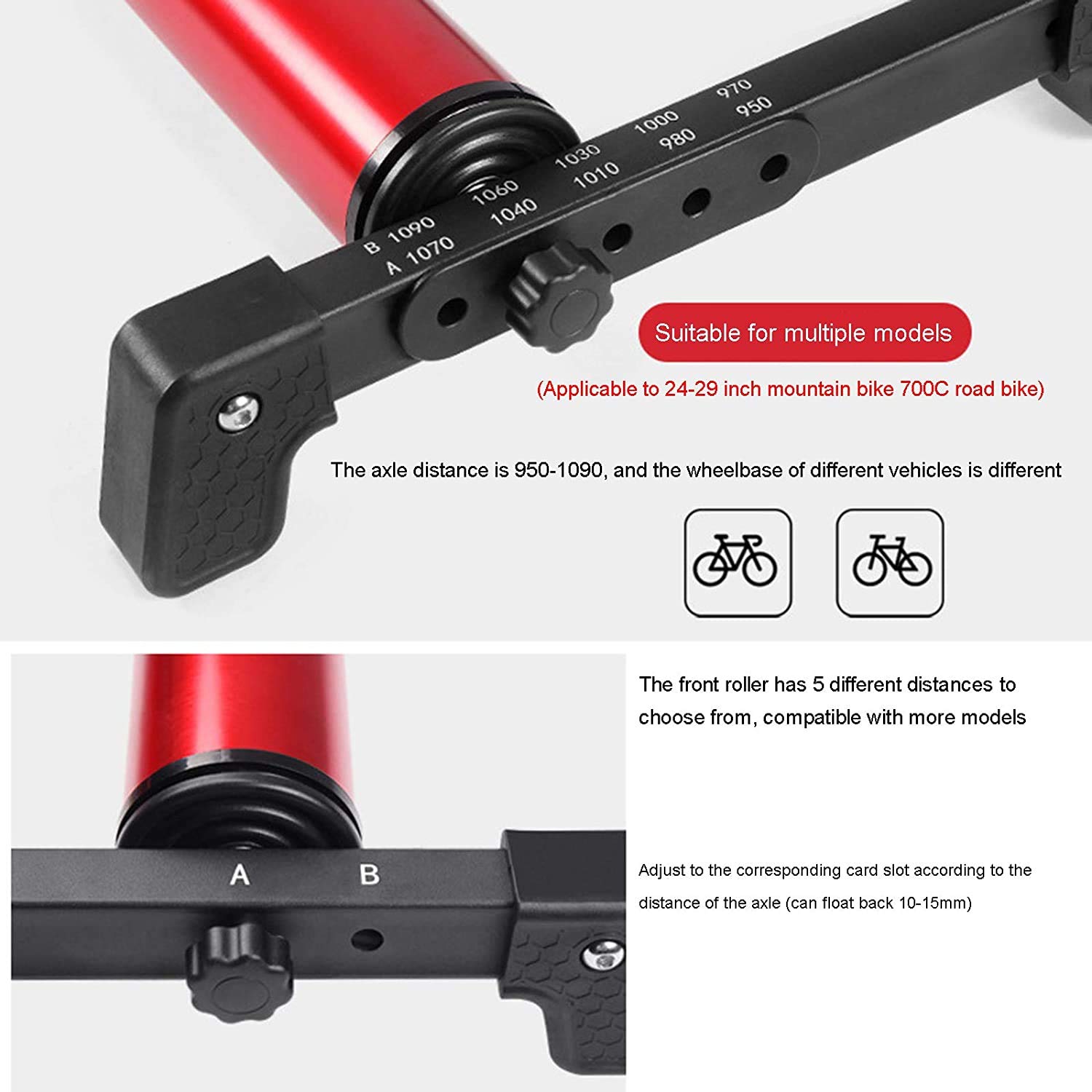 Soporte para Entrenador de Bicicleta, Entrenador de Bicicleta de Interior, Rodillos de Bicicleta Plegables, Rodillo de Entrenamiento de Bicicleta de Ciclismo de Interior, Rojo